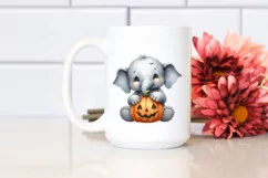 Cute Baby Elephant Holding Pumpkin PNG Product Image 2