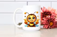 Funny Cute Bee Portrait Victory Sign | Clipart Product Image 2
