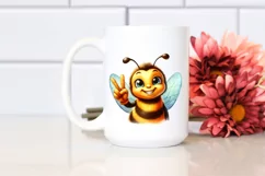 Funny Cute Bee Portrait Victory Sign | Clipart Product Image 2