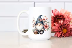 Detailed Watercolor Cute Gnome Basket Cherry Blossom | Product Image 2