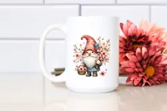 Detailed Watercolor Cute Gnome Basket Cherry Blossom | Product Image 2