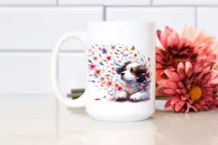 Colorful Dog Tumbling with Petals in the Wind | Clipart Product Image 2