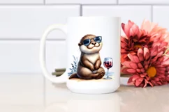 Funny Otter Holding Wine | Vibrant Watercolor Clipart Product Image 2