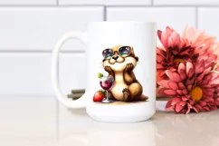 Funny Otter Holding Wine | Vibrant Watercolor Clipart Product Image 2