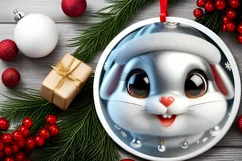 Bunny Smiling Round Ornament Sublimation PNG Product Image 2