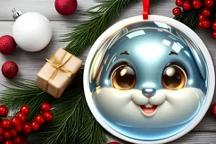 Bunny Smiling Round Ornament Sublimation PNG Product Image 2