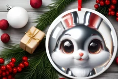 Bunny Smiling Round Ornament Sublimation PNG Product Image 2