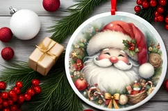 Santa Round Christmas Ornament Sublimation PNG Product Image 2