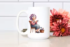Old Lady Sitting with Hair Curlers and Mug | Sublimation | Product Image 2