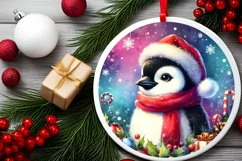 Penguin Round Ornament Sublimation PNG Product Image 2