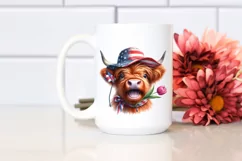 Enthusiastic Highland Cow Portrait with Sun Hat | Clipart Product Image 2