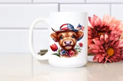 Enthusiastic Highland Cow Portrait with Sun Hat | Clipart Product Image 2