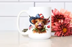 Enthusiastic Highland Cow Portrait with Sun Hat | Clipart Product Image 2