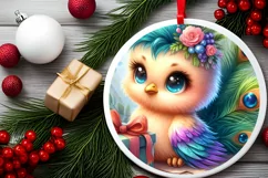 Colorful Baby Peacock Round Ornament Sublimation PNG Product Image 2