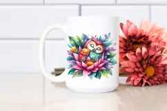 Watercolor Owl Sleeping in Flower's Petals | Clipart Product Image 2