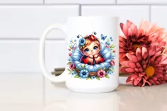 Colorful Cute Baby Ladybug with Blue Flowers | Sublimation | Product Image 2