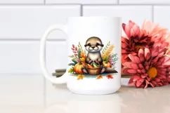 Colorful Baby Otter Holding Vegetable Basket | Sublimation | Product Image 2