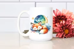 Colorful Baby Fox Sleeping Moon Watercolor | Clipart Product Image 2