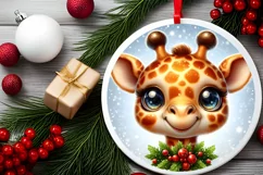 Giraffe Smiling Round Ornament Sublimation PNG Product Image 2