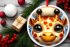 Giraffe Smiling Round Ornament Sublimation PNG Product Image 2