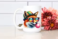 Quirky Fox Portrait with Hat and Chewing Gum | Sublimation | Product Image 2