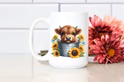 Cute Baby Highland Cow with Sunflower, Transparent PNG Product Image 2