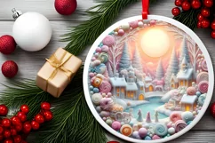 Detailed Christmas Candy Scene Round Ornament Sublimation Product Image 2