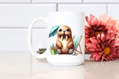 Cute Baby Walrus at Beach Sublimation Clipart Product Image 2