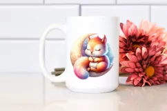 Colorful Baby Squirrel Sleeping Moon Watercolor | Clipart Product Image 2