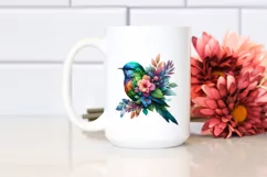 Abstract Vibrant Watercolor Bird with Flowers JPEG Product Image 2