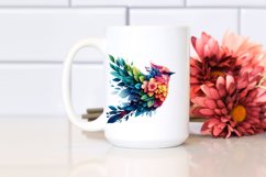 Abstract Vibrant Watercolor Bird with Flowers JPEG Product Image 2