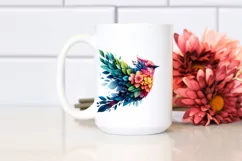 Abstract Vibrant Watercolor Bird with Flowers JPEG Product Image 2