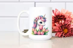 Cute Baby Unicorn with Tulip Sublimation Clipart Product Image 2