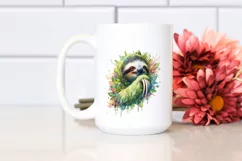 Abstract Vibrant Watercolor Sloth with Leaves and Splashes Product Image 2