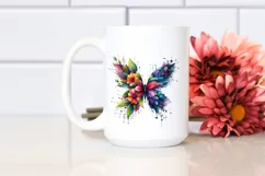 Abstract Vibrant Watercolor Butterfly with Flowers and Product Image 2