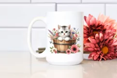 Cute Baby Cat in Bucket with Flowers Product Image 2