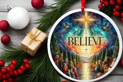 Believe Christmas Round Stained Ornament Sublimation Product Image 1