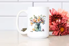 Watercolor Jar Filled with Large Freesia | Clipart Product Image 2