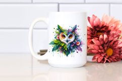 Abstract Vibrant Watercolor Owl with Flowers and Leaves Product Image 2
