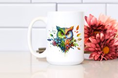 Abstract Vibrant Watercolor Owl with Flowers and Leaves Product Image 2