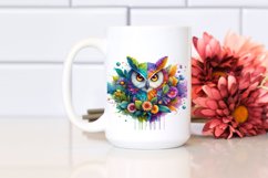 Abstract Vibrant Watercolor Owl with Flowers and Leaves Product Image 2