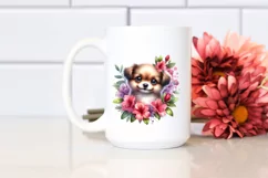 Watercolor Babydog with Rhododendron | Sublimation | Clipart Product Image 2