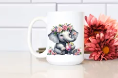 Watercolor Elephant Flower Wreath Clipart Product Image 2