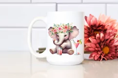 Watercolor Elephant Flower Wreath Clipart Product Image 2