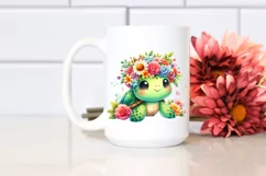 Watercolor Cartoon Turtle with Flower Crown | Clipart Product Image 2