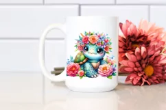 Watercolor Cartoon Turtle with Flower Crown | Clipart Product Image 2