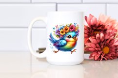 Happy Bird with Floral Wreath, PNG Product Image 2
