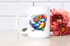 Happy Bird with Floral Wreath, PNG Product Image 2