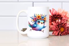 Happy Cute Baby Bird with Floral Wreath PNG Product Image 2