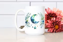Whimsical Vibrant Moon and Stars Watercolor | Sublimation | Product Image 2
